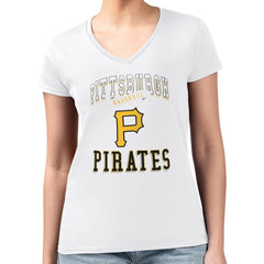 White Pittsburgh Pirates G-III 4Her by Carl Banks Women's Super-Slim Fit Lightweight Team Logo Graphic V-Neck T-Shirt