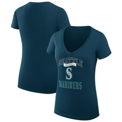 Navy Seattle Mariners G-III 4Her by Carl Banks Women's Super-Slim Fit Lightweight Team Logo Graphic V-Neck T-Shirt