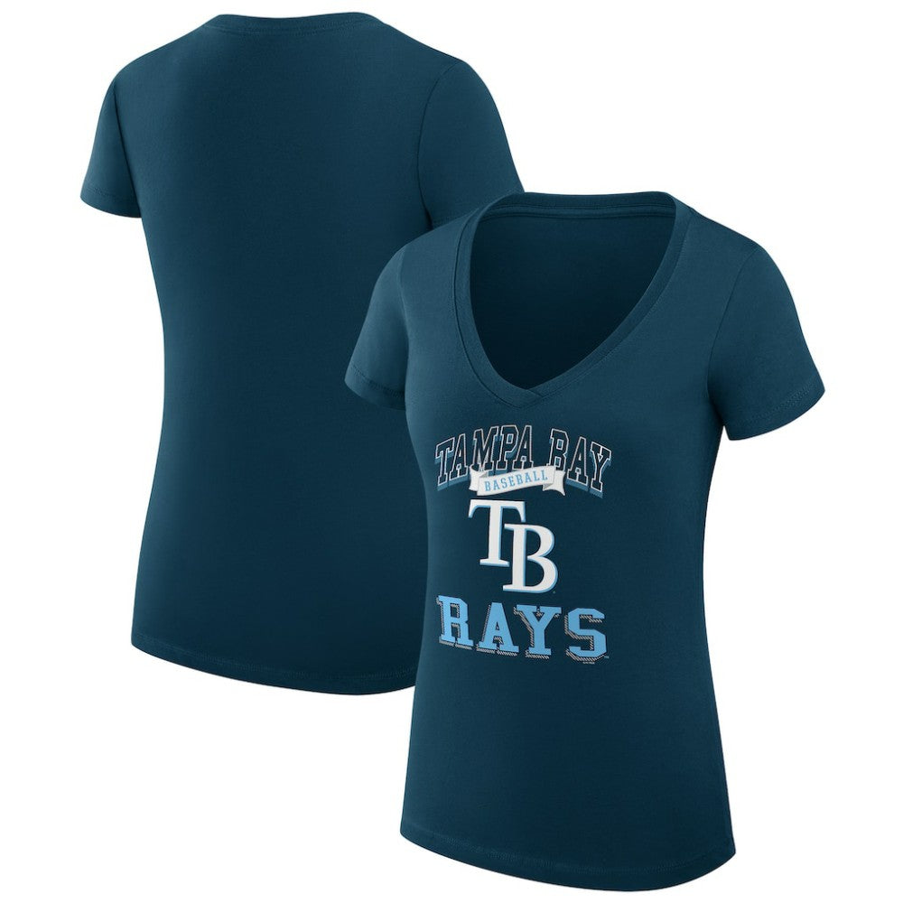 Navy Tampa Bay Rays G-III 4Her by Carl Banks Women's Super-Slim Fit Lightweight Team Logo Graphic V-Neck T-Shirt