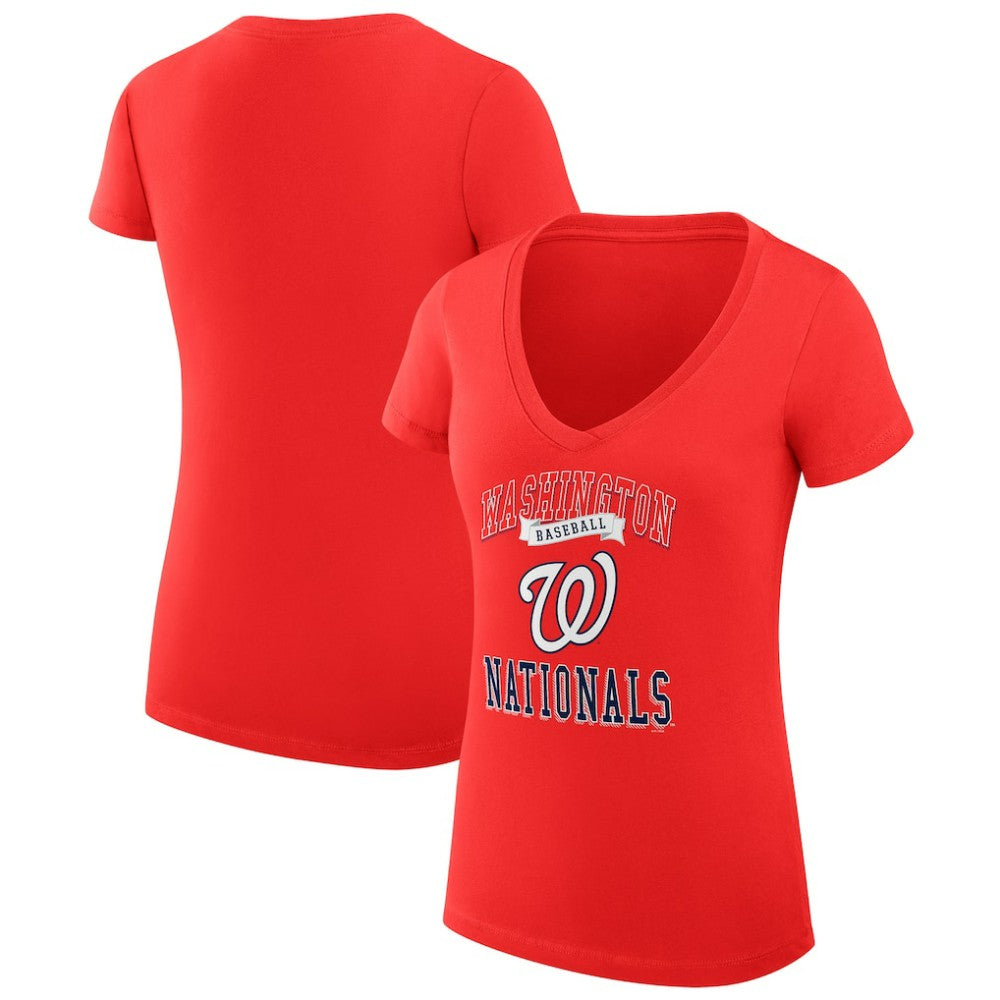Red Washington Nationals G-III 4Her by Carl Banks Women's Super-Slim Fit Lightweight Team Logo Graphic V-Neck T-Shirt