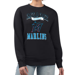 Black Miami Marlins G-III 4Her by Carl Banks Women's Team Logo Graphic Tri-Blend Fleece Pullover Sweatshirt