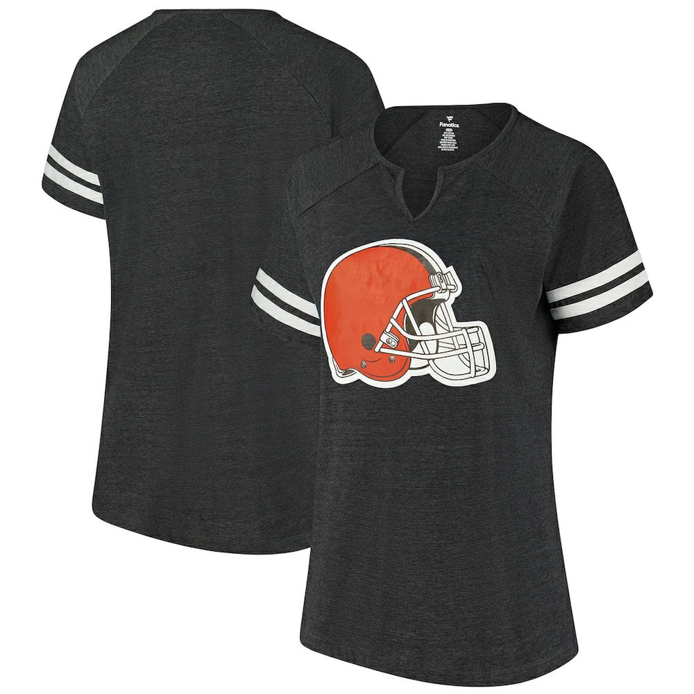 Women's Plus Size Logo Striped Raglan Notch Neck T-Shirt - Cleveland Browns T-shirts