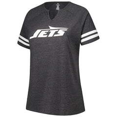 Women's Plus Size Logo Striped Raglan Notch Neck T-Shirt - New York Jets T-shirts