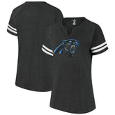 Women's Plus Size Logo Striped Raglan Notch Neck T-Shirt - Carolina Panthers T-shirts