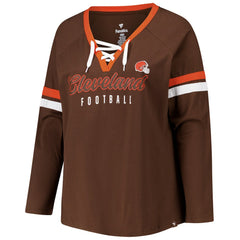 Women's Plus Size Won & Done Lace-Up V-Neck Long Sleeve T-Shirt - Cleveland Browns T-shirts