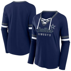 Women's Plus Size Won & Done Lace-Up V-Neck Long Sleeve T-Shirt - Dallas Cowboys T-shirts