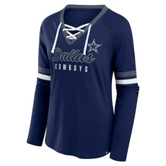 Women's Plus Size Won & Done Lace-Up V-Neck Long Sleeve T-Shirt - Dallas Cowboys T-shirts