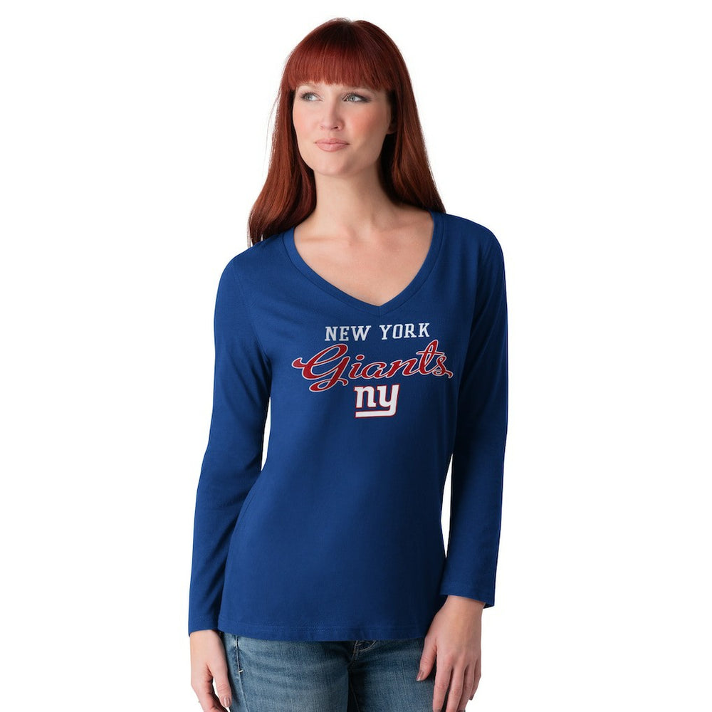 G-III 4Her by Carl Banks Women's Post Season Long Sleeve V-Neck T-Shirt - New York Giants T-shirts