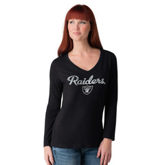 G-III 4Her by Carl Banks Women's Post Season Long Sleeve V-Neck T-Shirt - Las Vegas Raiders T-shirts