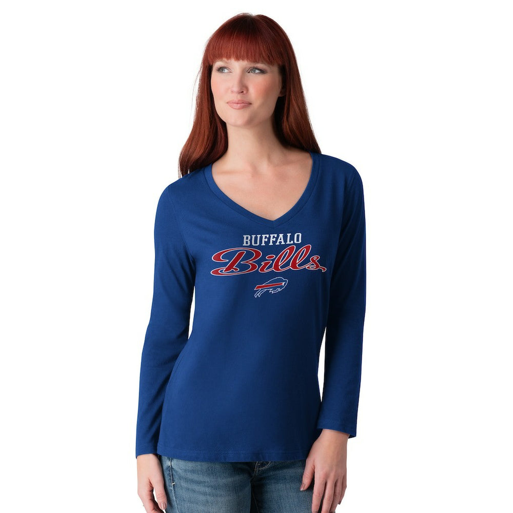 G-III 4Her by Carl Banks Women's Post Season Long Sleeve V-Neck T-Shirt - Buffalo Bills T-shirts