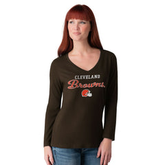 G-III 4Her by Carl Banks Women's Post Season Long Sleeve V-Neck T-Shirt - Cleveland Browns T-shirts