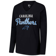 G-III 4Her by Carl Banks Women's Post Season Long Sleeve V-Neck T-Shirt - Carolina Panthers T-shirts