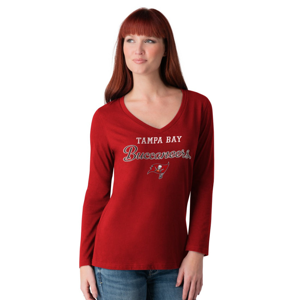 G-III 4Her by Carl Banks Women's Post Season Long Sleeve V-Neck T-Shirt - Tampa Bay Buccaneers T-shirts