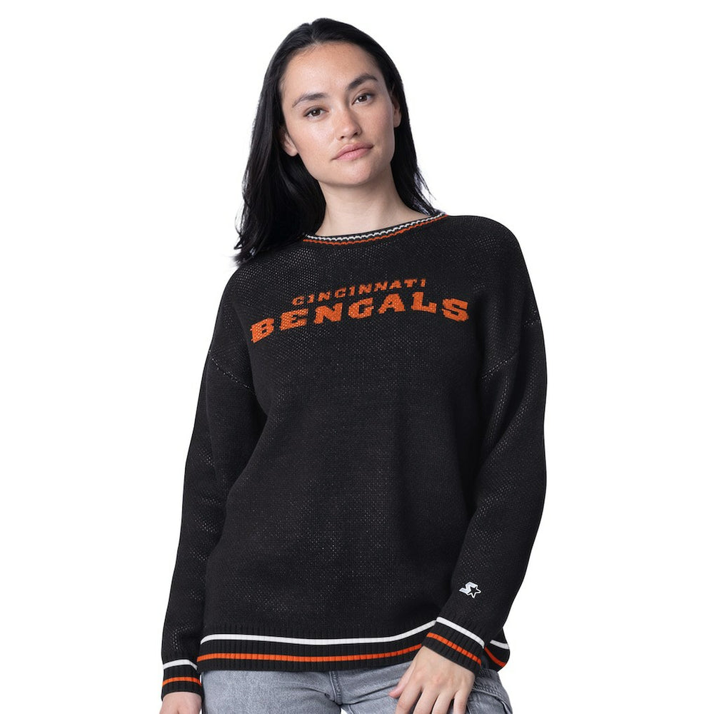 Starter Women's Oversized On the Ball Intarsia Knit Pullover Sweater - Cincinnati Bengals Pullover