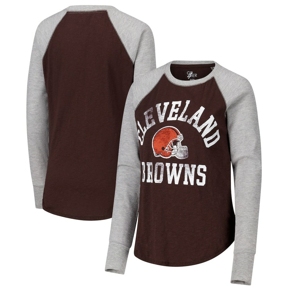 G-III 4Her by Carl Banks Women's Waffle Knit Raglan Long Sleeve T-Shirt - Cleveland Browns T-shirts