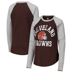 G-III 4Her by Carl Banks Women's Waffle Knit Raglan Long Sleeve T-Shirt - Cleveland Browns T-shirts
