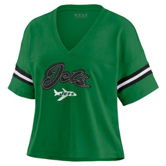 WEAR by Erin Andrews Women's Color Block Boxy V-Neck T-Shirt - New York Jets T-shirts