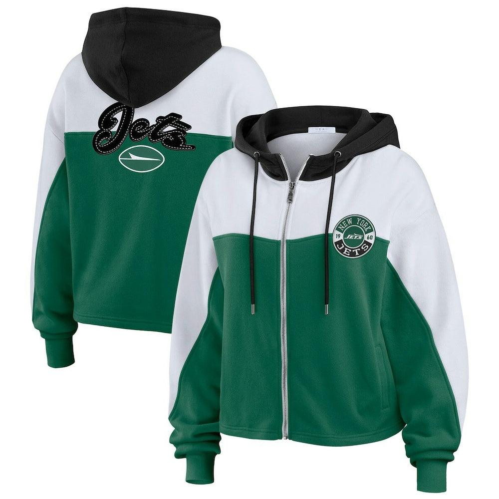 WEAR by Erin Andrews Women's Color Block Full-Zip Hoodie - New York Jets Hoodies