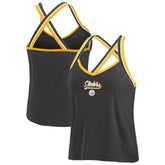 WEAR by Erin Andrews Women's Cross Strap Tri-Blend Tank Top - Pittsburgh Steelers Tops
