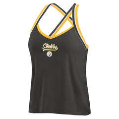 WEAR by Erin Andrews Women's Cross Strap Tri-Blend Tank Top - Pittsburgh Steelers Tops