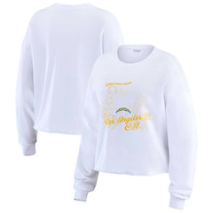WEAR by Erin Andrews Women's Postcard Cropped Long Sleeve Top - Los Angeles Chargers Tops