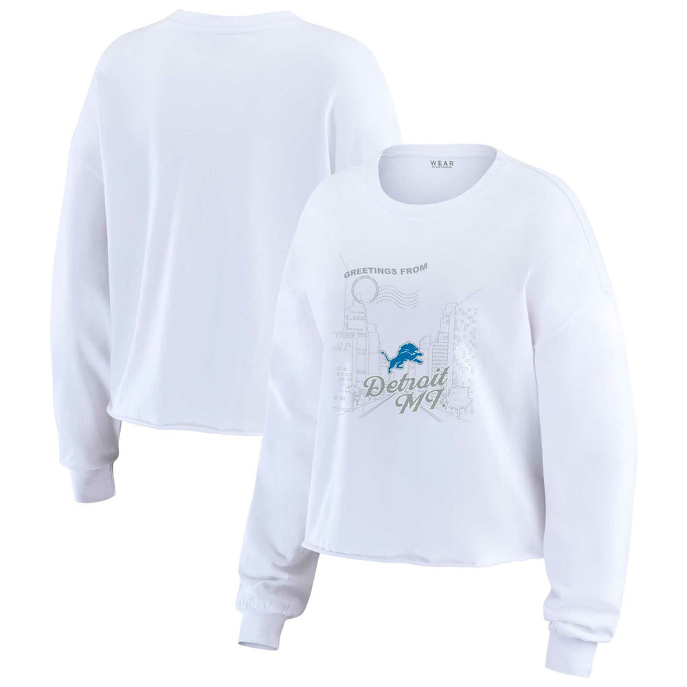 WEAR by Erin Andrews Women's Postcard Cropped Long Sleeve Top - Detroit Lions Tops