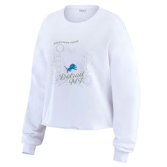 WEAR by Erin Andrews Women's Postcard Cropped Long Sleeve Top - Detroit Lions Tops