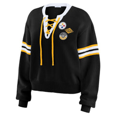 WEAR by Erin Andrews Women's Lace-Up Sweater - Pittsburgh Steelers