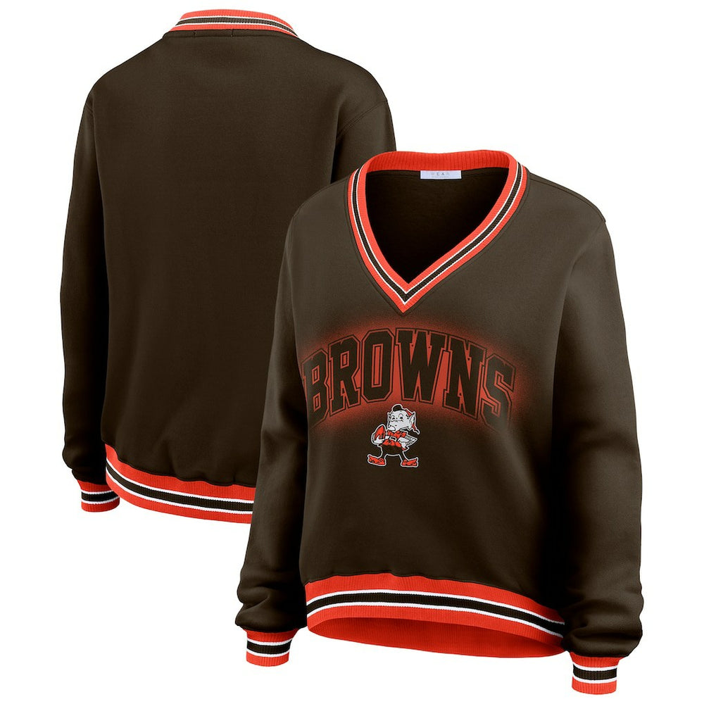 WEAR by Erin Andrews Women's Oversized Long Sleeve V-Neck Sweatshirt - Cleveland Browns Sweatshirts