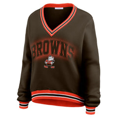 WEAR by Erin Andrews Women's Oversized Long Sleeve V-Neck Sweatshirt - Cleveland Browns Sweatshirts