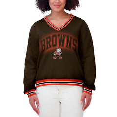 WEAR by Erin Andrews Women's Oversized Long Sleeve V-Neck Sweatshirt - Cleveland Browns Sweatshirts