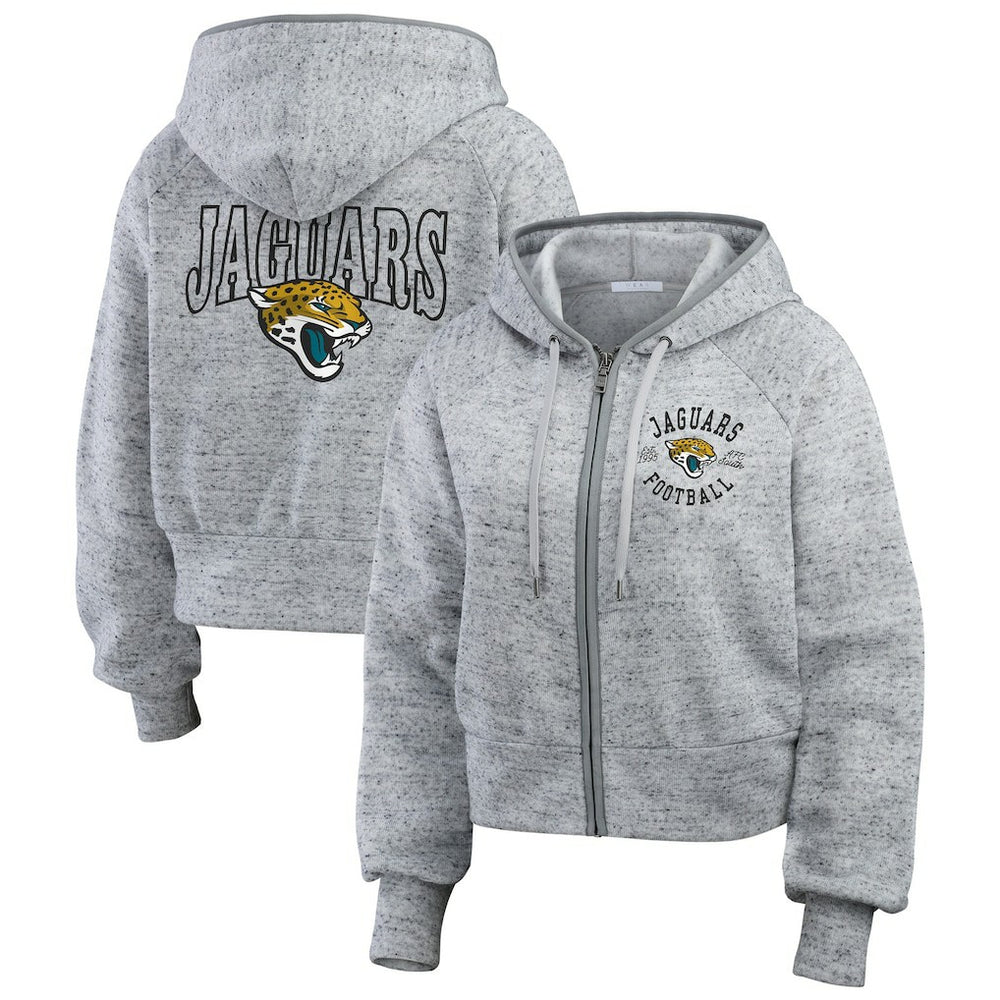 WEAR by Erin Andrews Women's Speckled Fleece Cropped Full-Zip Hoodie - Jacksonville Jaguars Hoodies