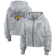 WEAR by Erin Andrews Women's Speckled Fleece Cropped Full-Zip Hoodie - Jacksonville Jaguars Hoodies