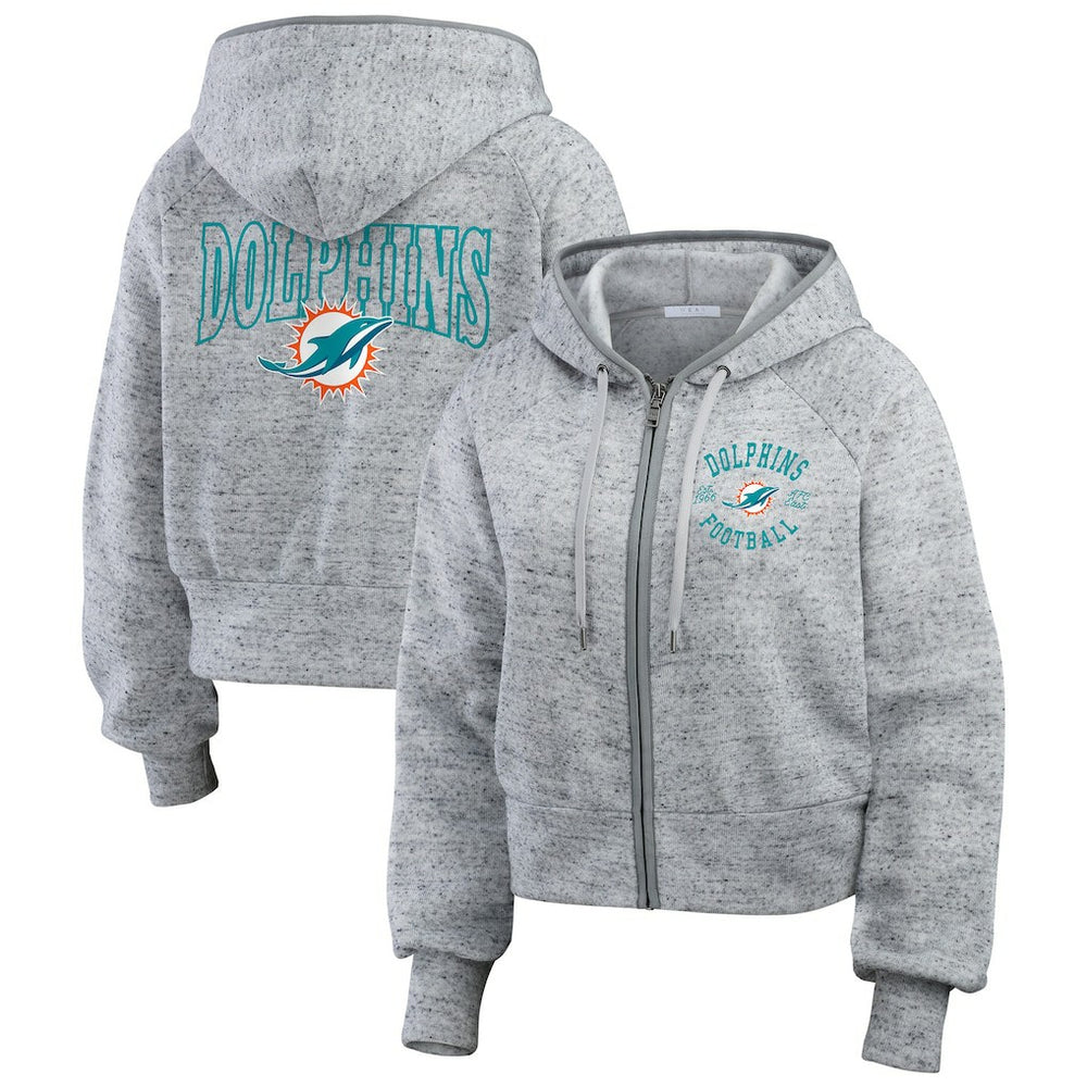 WEAR by Erin Andrews Women's Speckled Fleece Cropped Full-Zip Hoodie - Miami Dolphins Hoodies