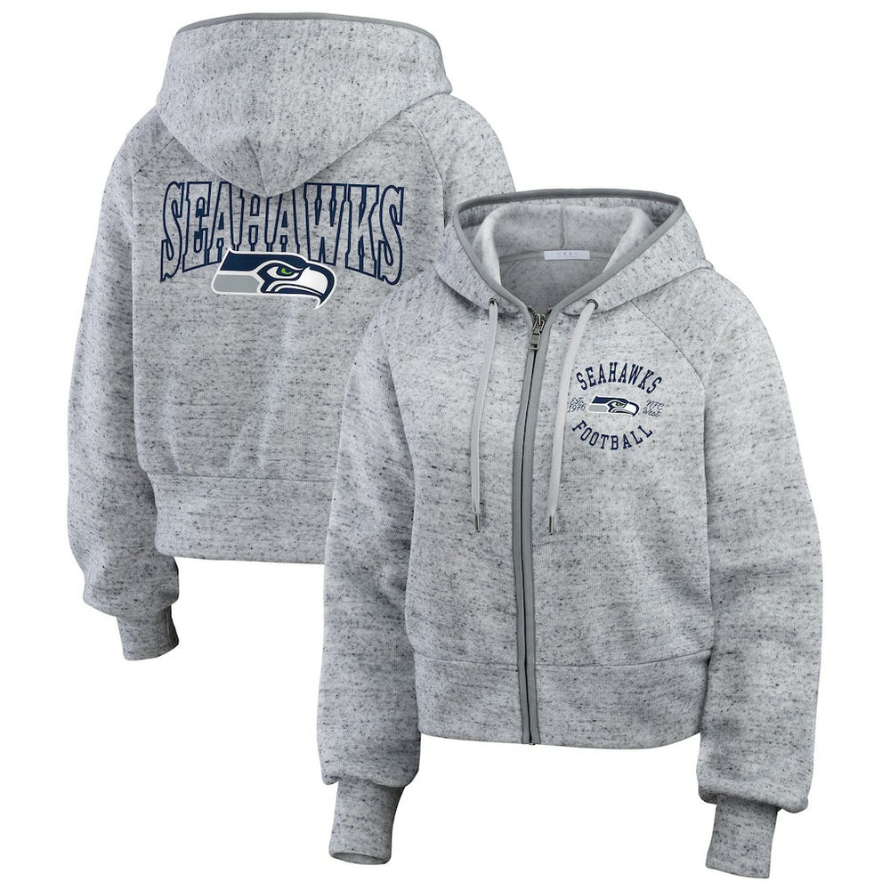 WEAR by Erin Andrews Women's Speckled Fleece Cropped Full-Zip Hoodie - Seattle Seahawks Hoodies