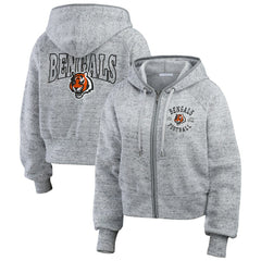WEAR by Erin Andrews Women's Speckled Fleece Cropped Full-Zip Hoodie - Cincinnati Bengals Hoodies