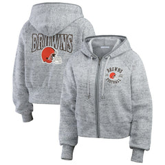 WEAR by Erin Andrews Women's Speckled Fleece Cropped Full-Zip Hoodie - Cleveland Browns Hoodies