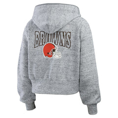 WEAR by Erin Andrews Women's Speckled Fleece Cropped Full-Zip Hoodie - Cleveland Browns Hoodies