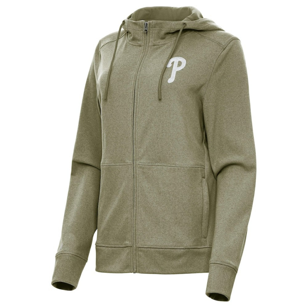 Olive Philadelphia Phillies Antigua Women's Seeker Full-Zip Hoodie Jacket