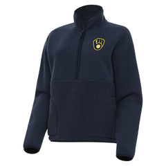 Navy Milwaukee Brewers Antigua Women's Figure Half-Zip Sweatshirt
