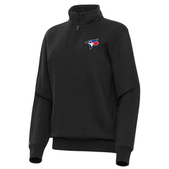 Black Toronto Blue Jays Antigua Women's Victory Quarter-Zip Sweatshirt