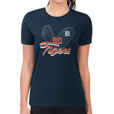 Navy Detroit Tigers G-III 4Her by Carl Banks Women's Super-Slim Fit Lightweight Leopard Heart T-Shirt