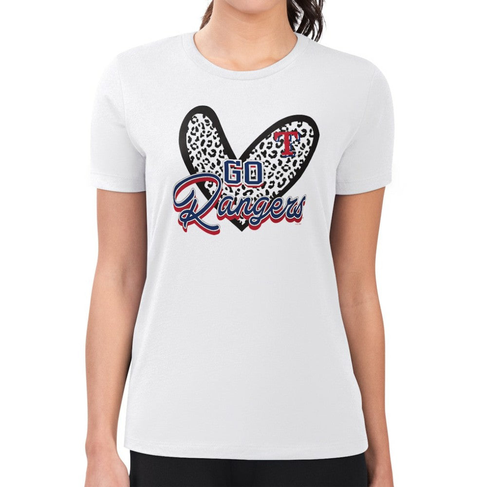 White Texas Rangers G-III 4Her by Carl Banks Women's Super-Slim Fit Lightweight Leopard Heart T-Shirt
