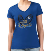 Royal Kansas City Royals G-III 4Her by Carl Banks Women's Super-Slim Fit Lightweight Leopard Heart V-Neck T-Shirt
