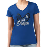 Royal Los Angeles Dodgers G-III 4Her by Carl Banks Women's Super-Slim Fit Lightweight Leopard Heart V-Neck T-Shirt