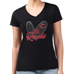 Black Cincinnati Reds G-III 4Her by Carl Banks Women's Super-Slim Fit Lightweight Leopard Heart V-Neck T-Shirt
