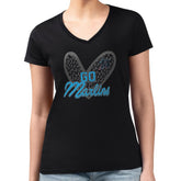 Black Miami Marlins G-III 4Her by Carl Banks Women's Super-Slim Fit Lightweight Leopard Heart V-Neck T-Shirt