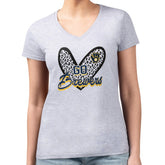 Heather Gray Milwaukee Brewers G-III 4Her by Carl Banks Women's Super-Slim Fit Lightweight Leopard Heart V-Neck T-Shirt