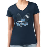 Navy Tampa Bay Rays G-III 4Her by Carl Banks Women's Super-Slim Fit Lightweight Leopard Heart V-Neck T-Shirt