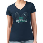 Navy Seattle Mariners G-III 4Her by Carl Banks Women's Super-Slim Fit Lightweight Leopard Heart V-Neck T-Shirt